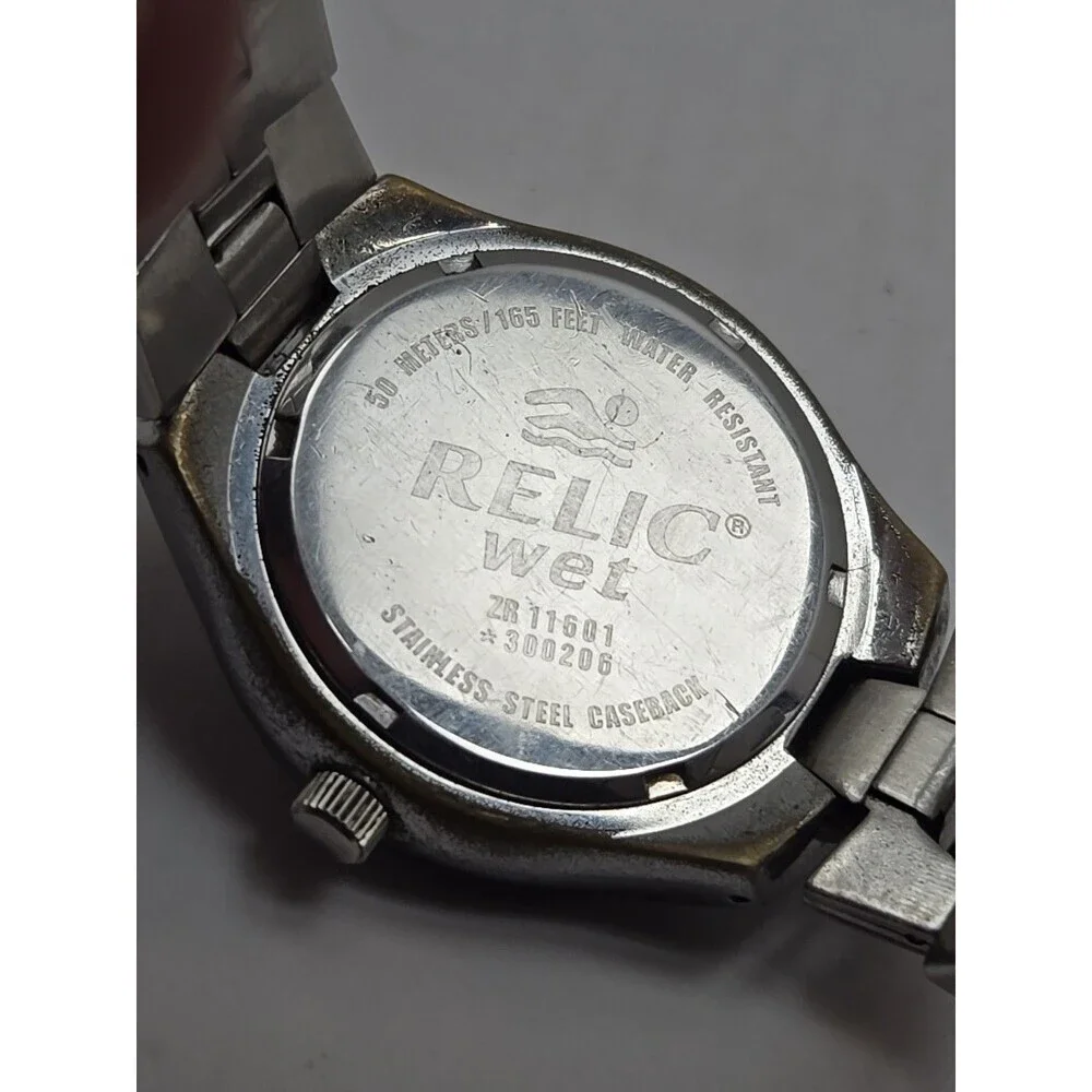 Relic Wet by Fossil Mens Green Dial Silver Stainless Date Watch New Battery 50M